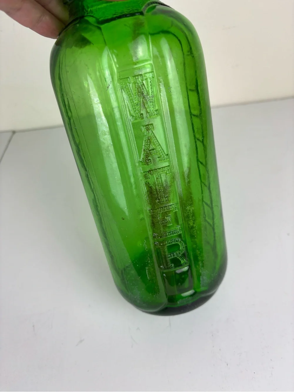 Vintage Glass Juice/Water Bottle in Emerald Green-9”